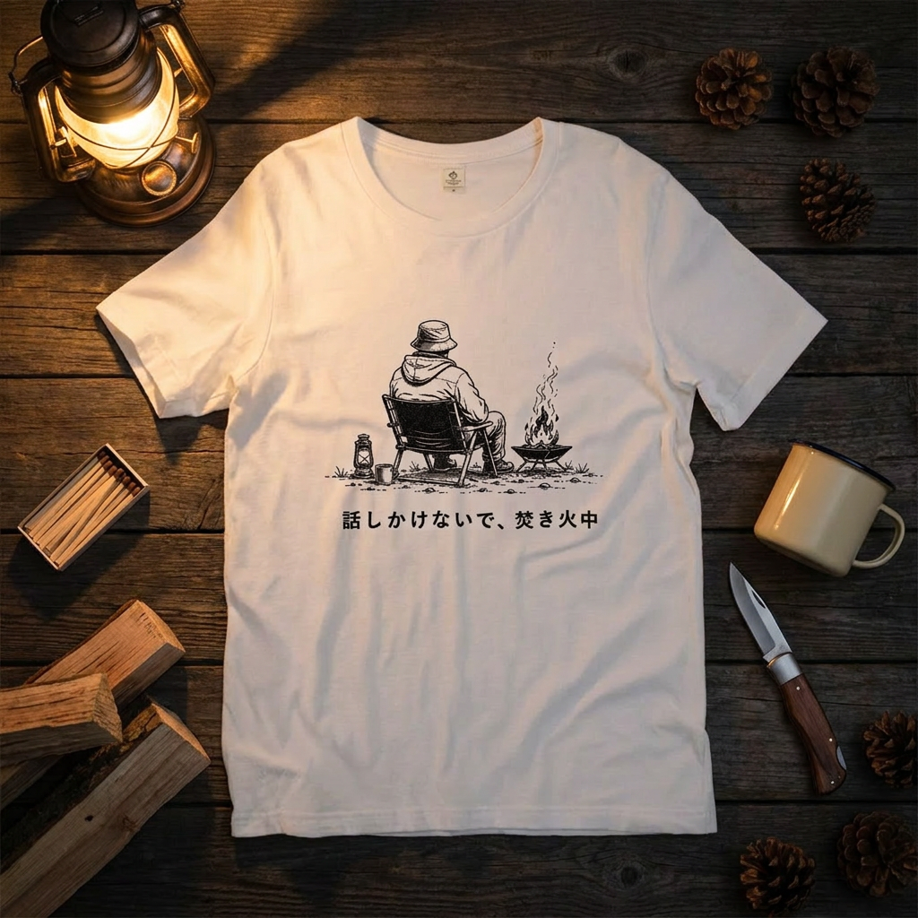 話しかけないで焚き火中 ソロキャンプTシャツ｜CAMPMODE