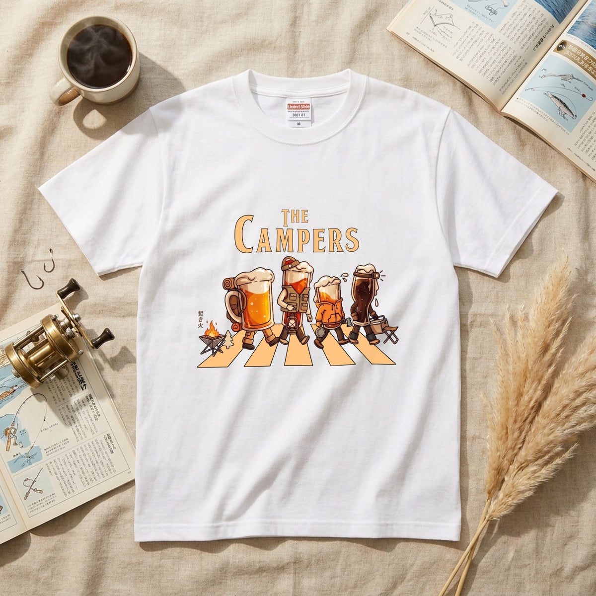 THE BEER CAMPERS | ビールたちのキャンプ 横断歩道 面白Tシャツ【ビール好き・キャンプ好き・ギフトに最適】