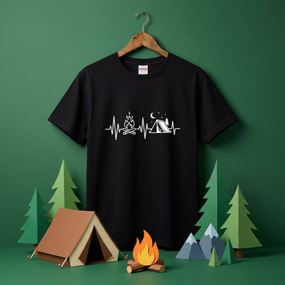 キャンプ 心拍数 Tシャツ - 焚き火 テント 脈拍 | ソロキャンプ 服