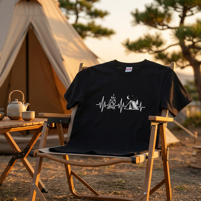 キャンプ 心拍数 Tシャツ - 焚き火 テント 脈拍 | ソロキャンプ 服