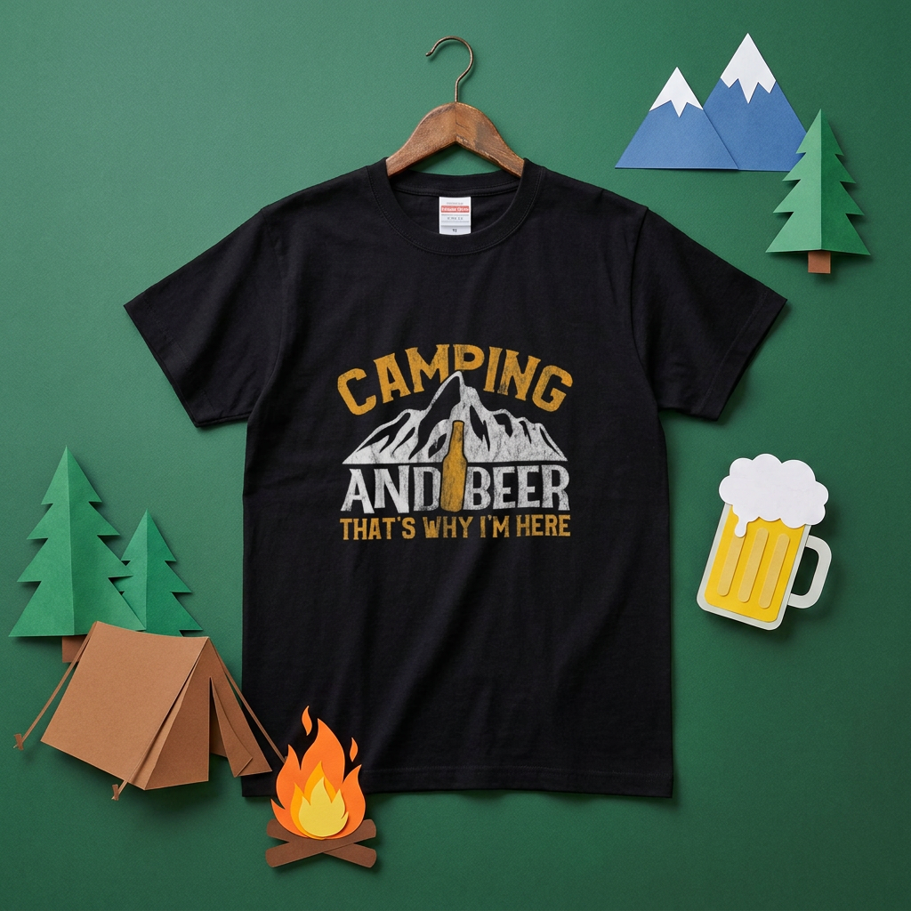「CAMPING AND BEER」山とビール ヴィンテージ Tシャツ - キャンプ 服 | CAMPMODE