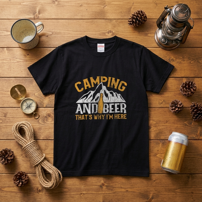 「CAMPING AND BEER」山とビール ヴィンテージ Tシャツ - キャンプ 服 | CAMPMODE