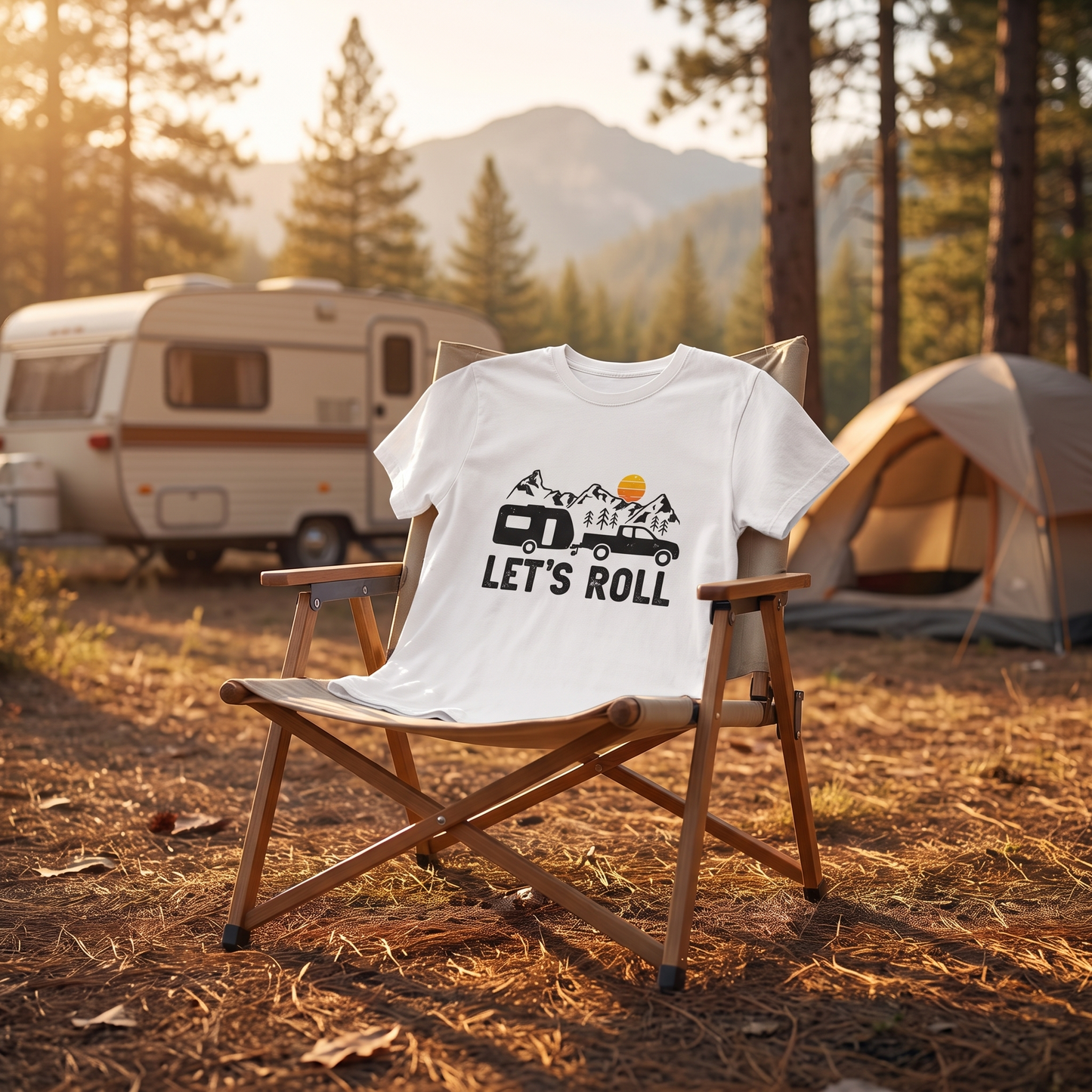 「LET'S ROLL」キャンピングトレーラー Tシャツ - 車中泊 ドライブ 服 | CAMPMODE