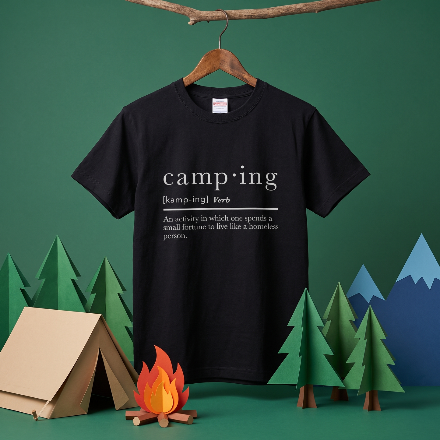 「camping」辞書風 ジョーク Tシャツ - おもしろ キャンプ 服 | CAMPMODE