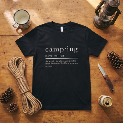 「camping」辞書風 ジョーク Tシャツ - おもしろ キャンプ 服 | CAMPMODE