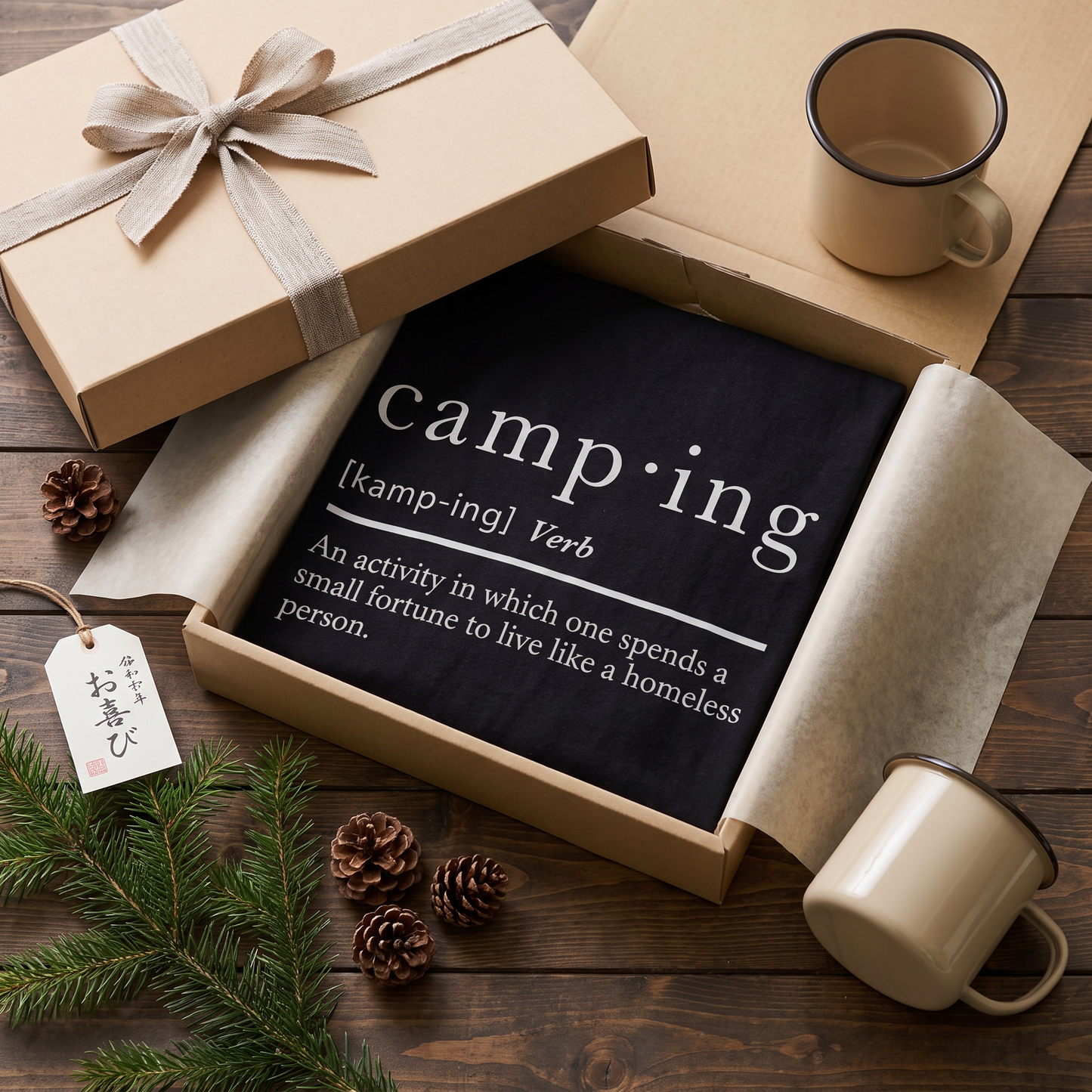 「camping」辞書風 ジョーク Tシャツ - おもしろ キャンプ 服 | CAMPMODE