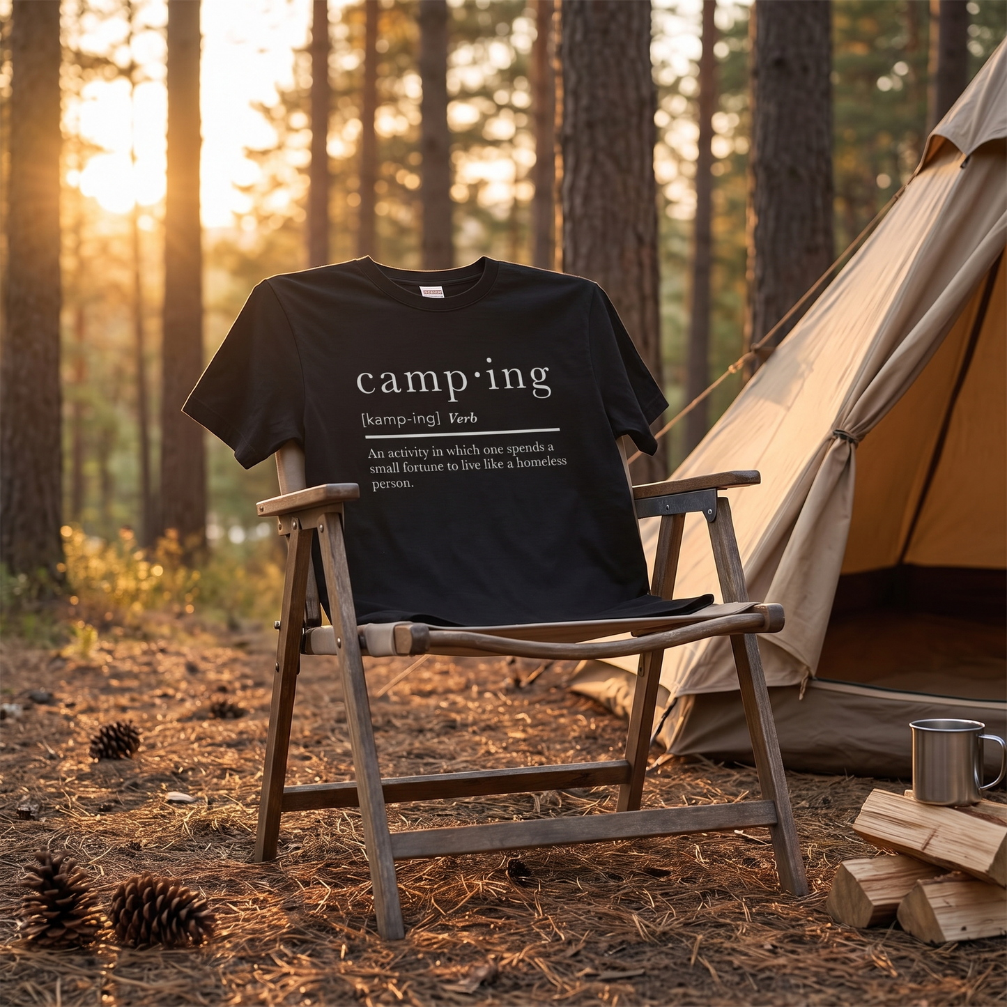 「camping」辞書風 ジョーク Tシャツ - おもしろ キャンプ 服 | CAMPMODE