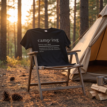 「camping」辞書風 ジョーク Tシャツ - おもしろ キャンプ 服 | CAMPMODE