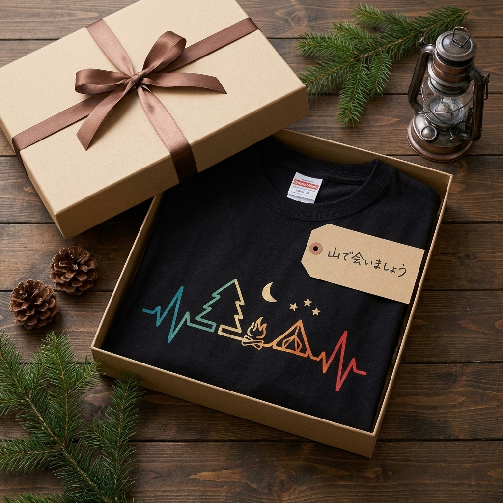 「Camping Heartbeat」レトロ グラデーション Tシャツ - アウトドア ウェア | CAMPMODE