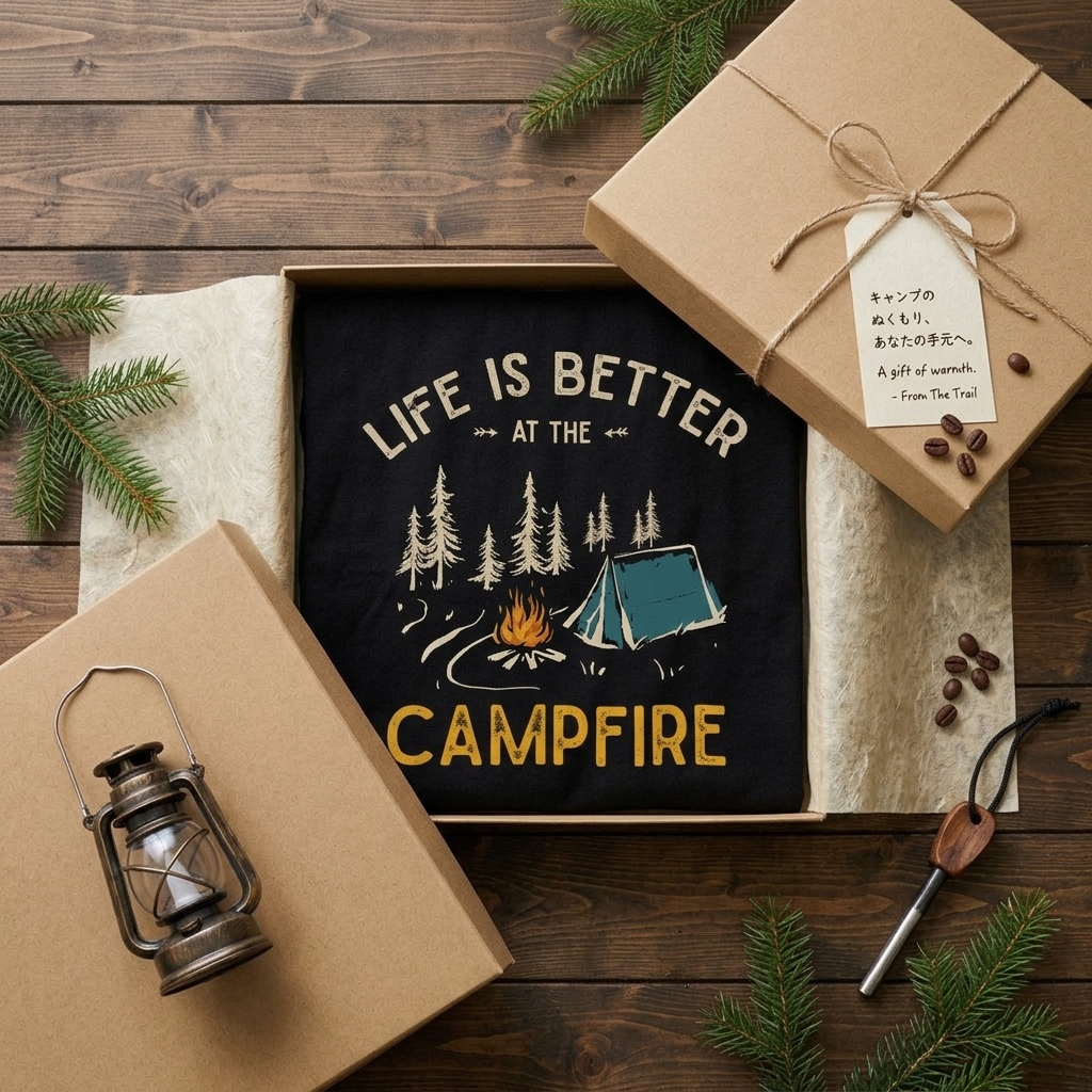 「LIFE IS BETTER AT THE CAMPFIRE」焚き火 テント Tシャツ - キャンプ 服 | CAMPMODE