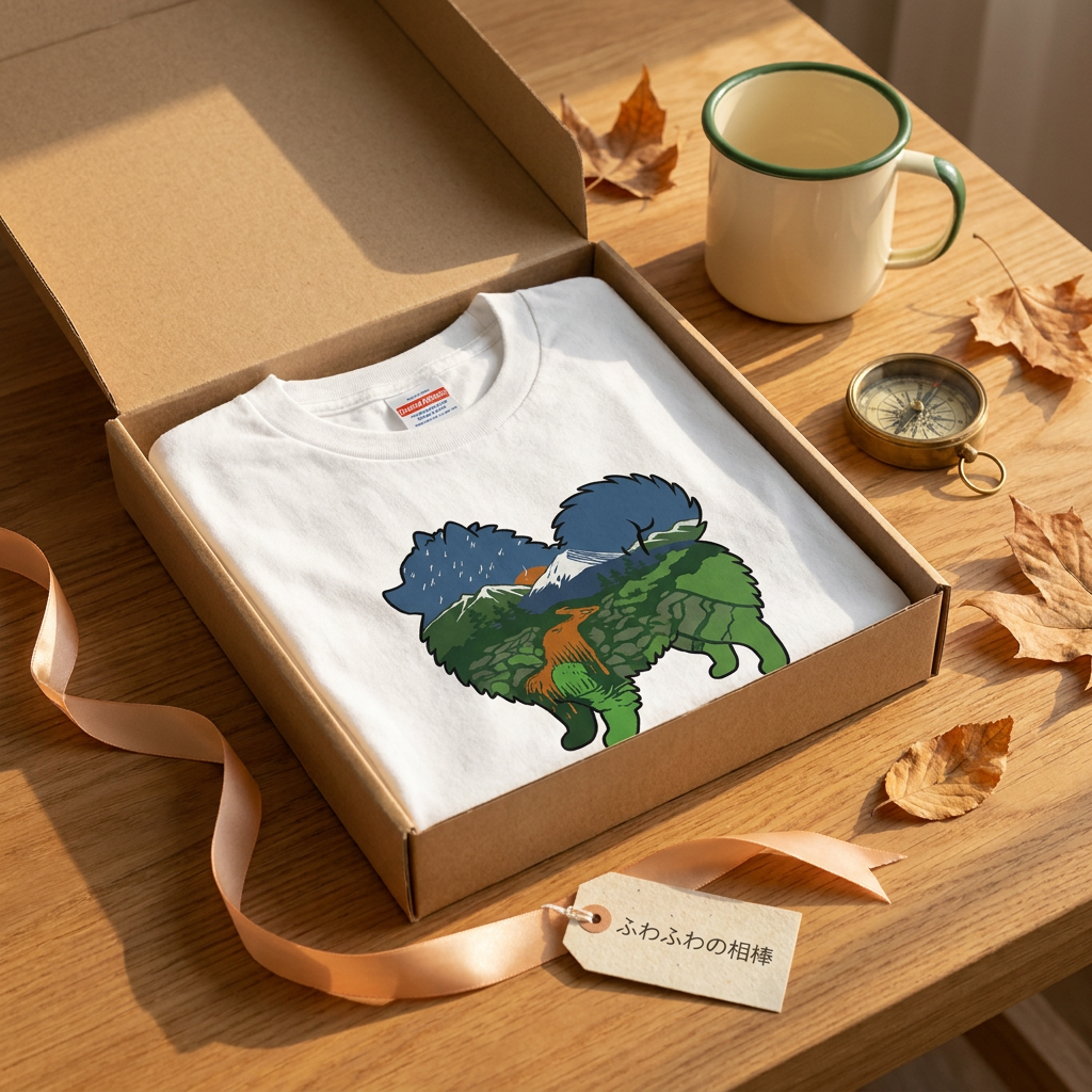 【Pomeranian】自然風景ダブルエスポージャー白Tシャツ | CAMPMODE