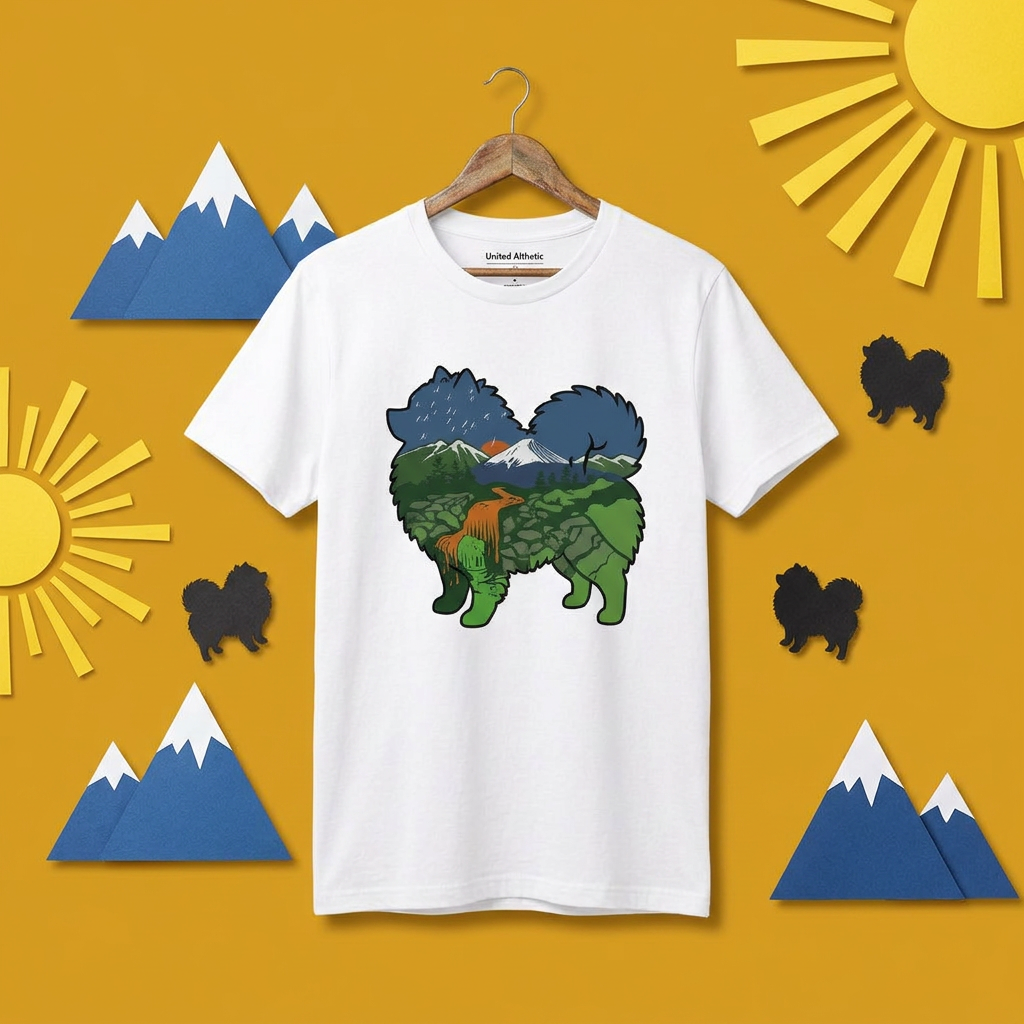 【Pomeranian】自然風景ダブルエスポージャー白Tシャツ | CAMPMODE