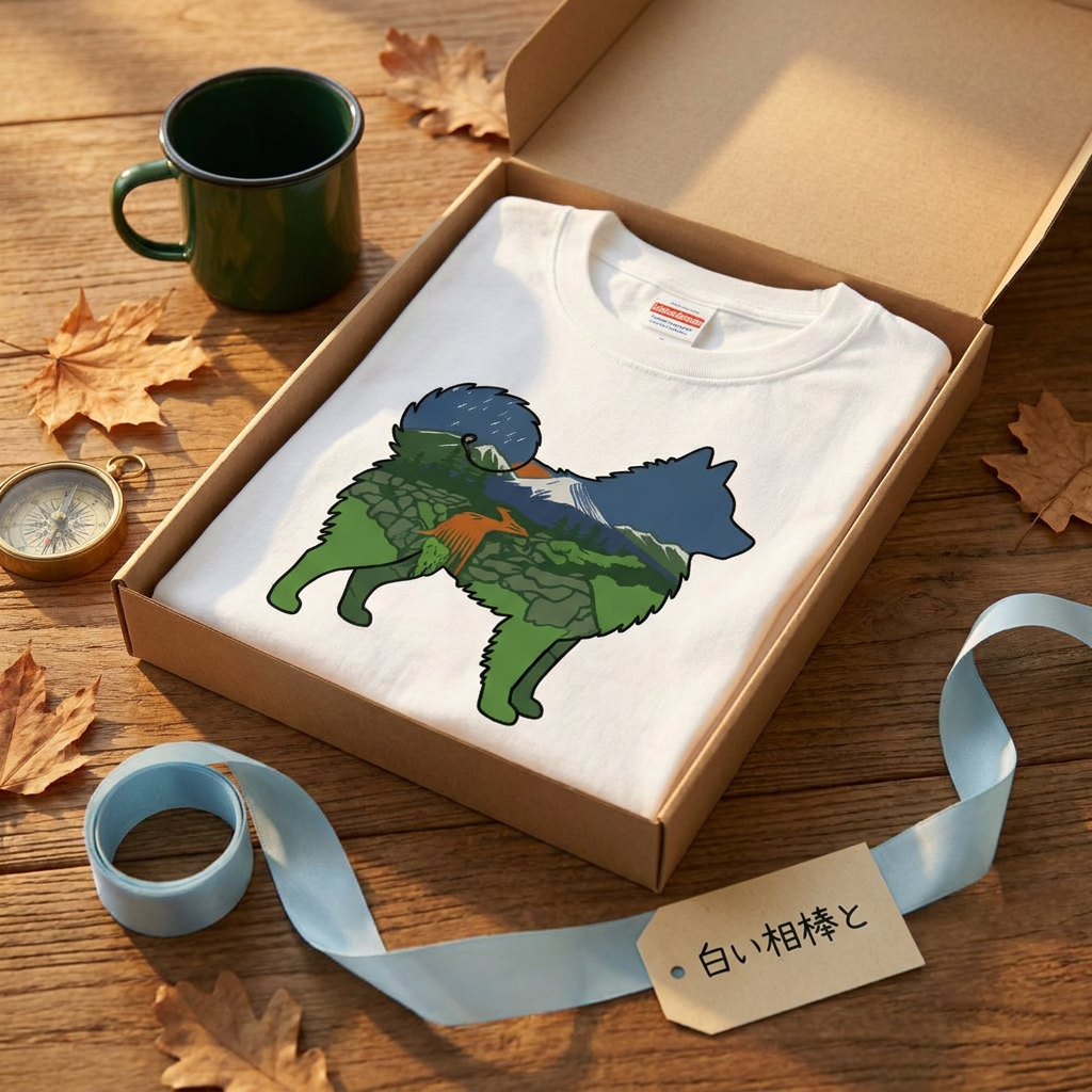 【Japanese Spitz】自然風景ダブルエスポージャー白Tシャツ | CAMPMODE