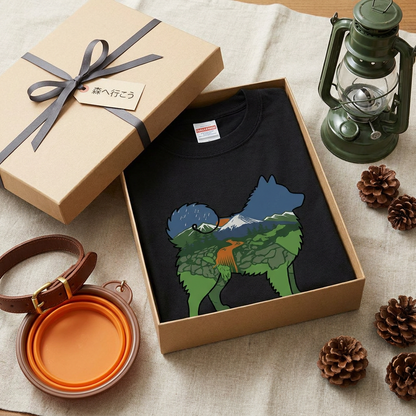 【Japanese Spitz】自然風景ダブルエスポージャー白Tシャツ | CAMPMODE