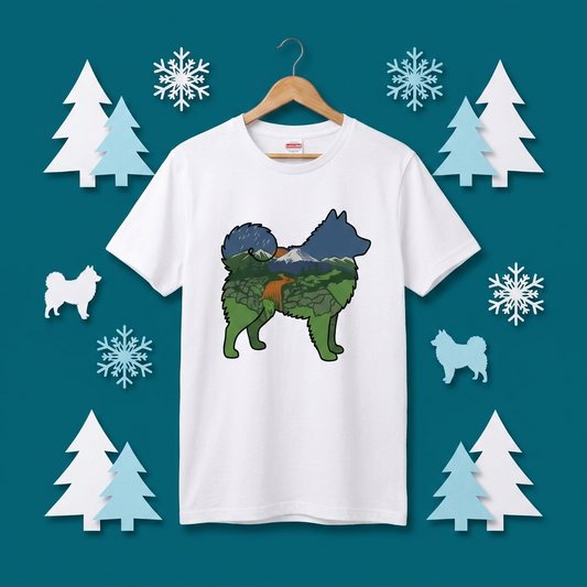 【Japanese Spitz】自然風景ダブルエスポージャー白Tシャツ | CAMPMODE