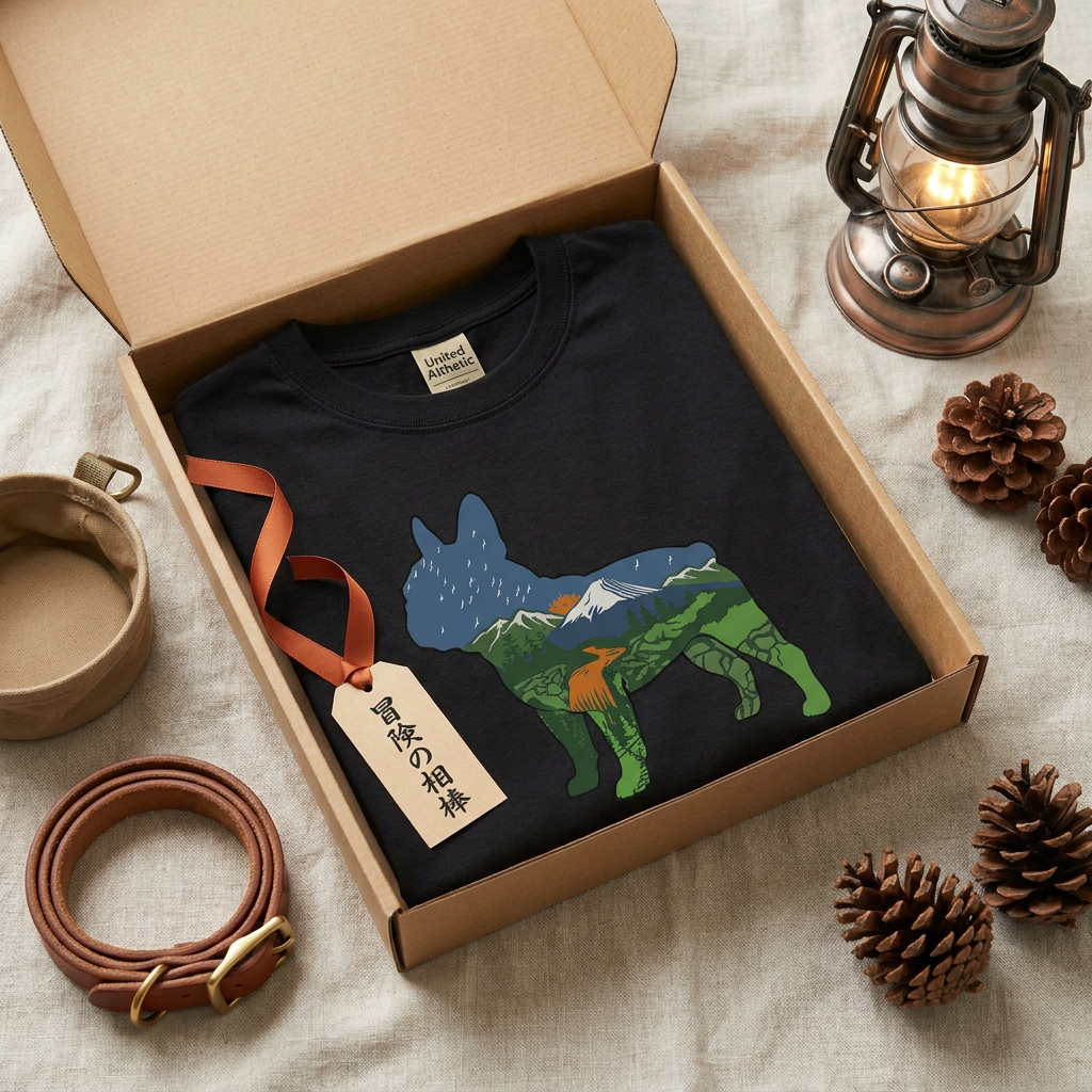 【French Bulldog】自然風景ダブルエスポージャー黒Tシャツ | CAMPMODE