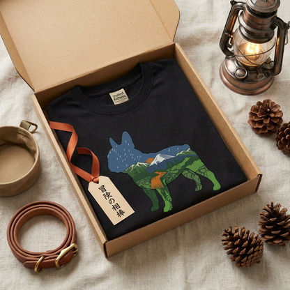 【French Bulldog】自然風景ダブルエスポージャー黒Tシャツ | CAMPMODE