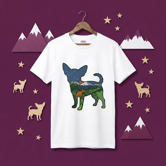 【Chihuahua】自然風景ダブルエスポージャー白Tシャツ | CAMPMODE