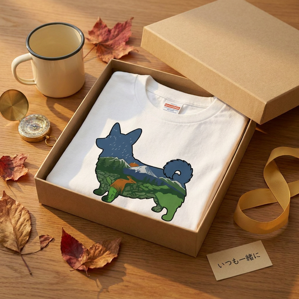 【Corgi】自然風景ダブルエスポージャー白Tシャツ | CAMPMODE