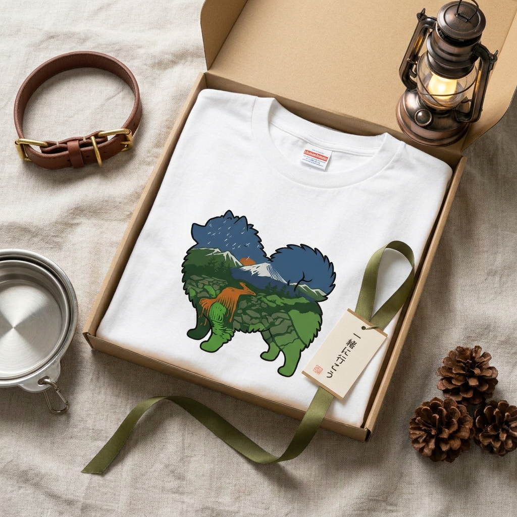 【Pomeranian】自然風景ダブルエスポージャー白Tシャツ | CAMPMODE