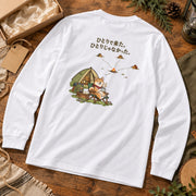 Shiba Inu Solo Camp 柴犬「ひとりで来た。ひとりじゃなかった。」キャンプ 犬好き ロンT 長袖Tシャツ｜バックプリント