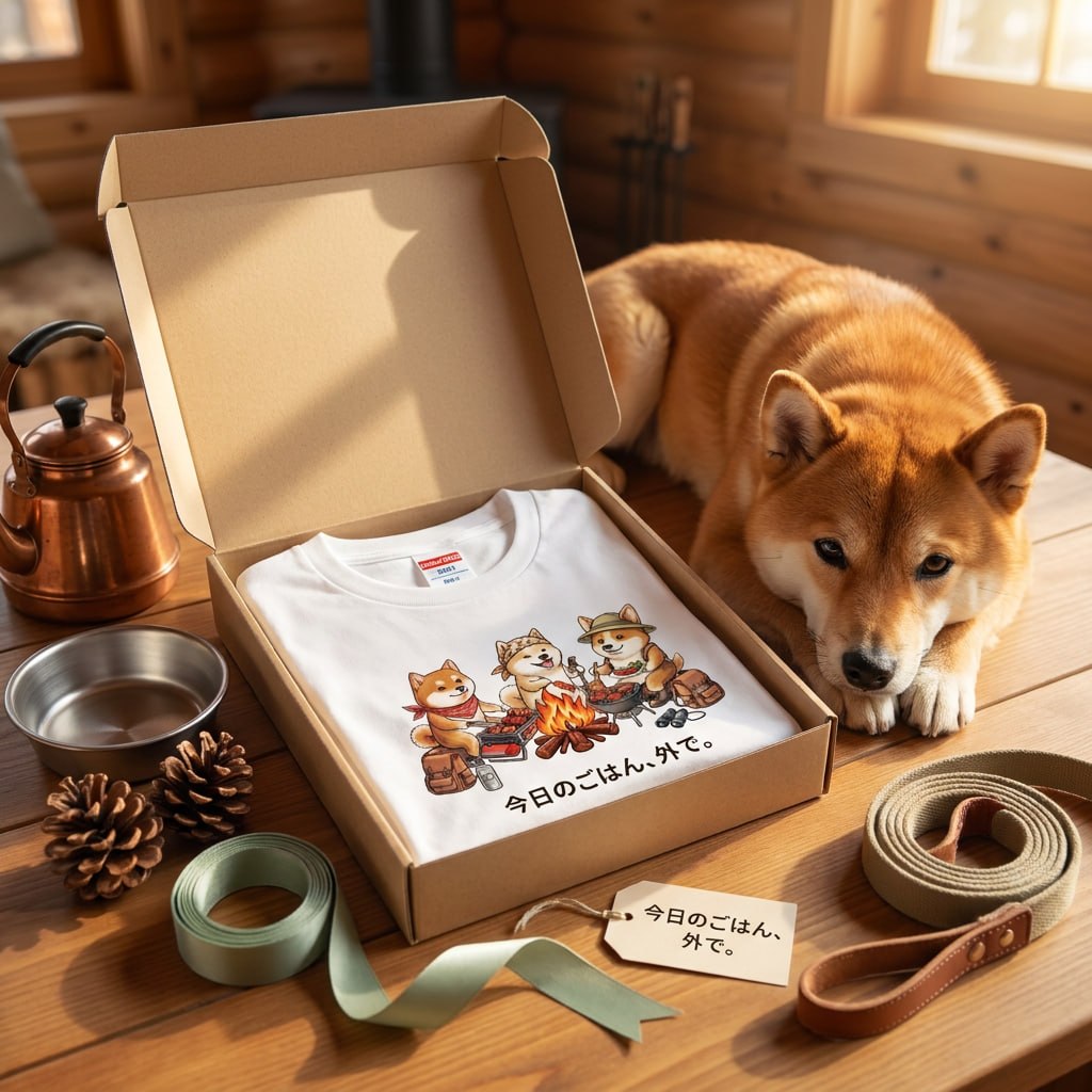 【柴犬・キャンプ＆BBQ】おしゃれな白Tシャツ2 | CAMPMODE