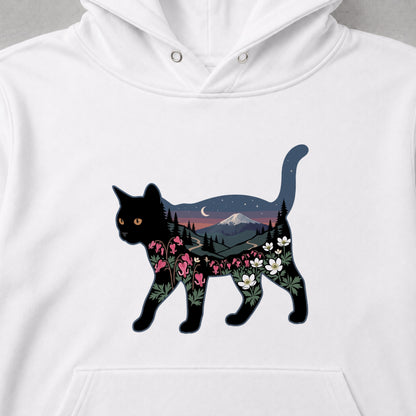 富士山と花咲く夜空 黒猫パーカー